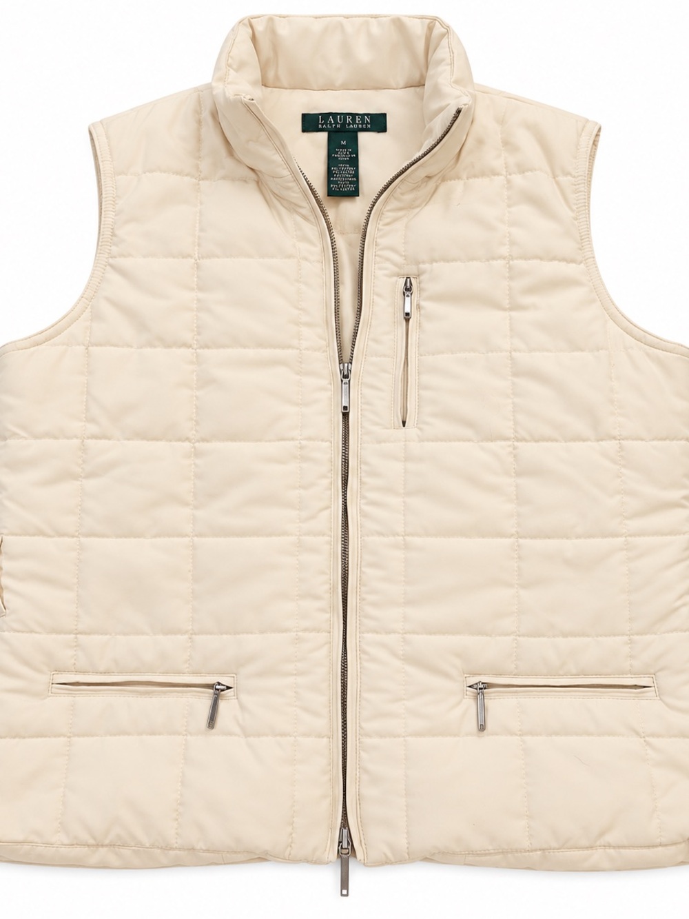 Lauren Ralph Lauren Women’s Medium Cream Quilted Puffer Vest Full Zip